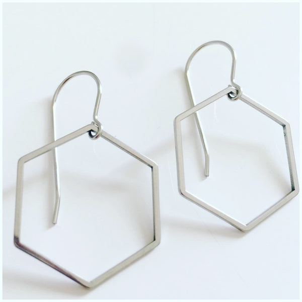 ‘Geo’ Silver hexagonal drops
